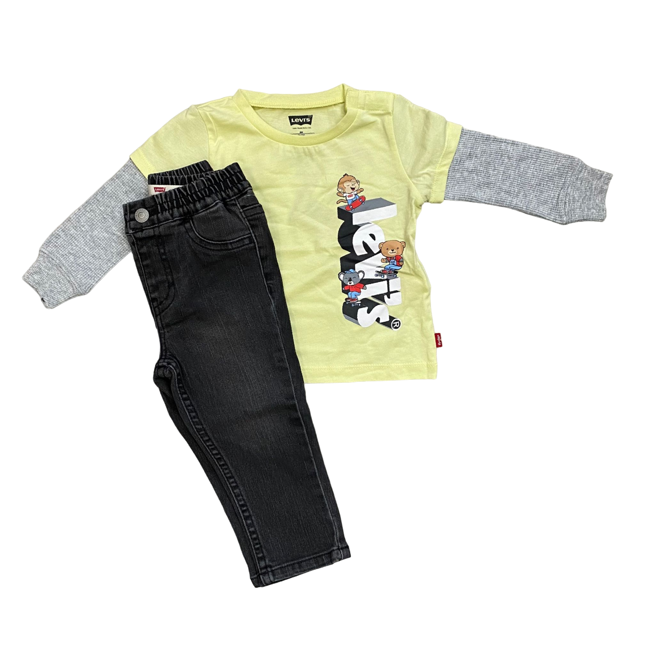 Levi&#39;s completo da infant maglietta manica lunga e pantalone jeans 6EJ099-ECX verde luminoso nero