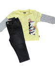 Levi's completo da infant maglietta manica lunga e pantalone jeans 6EJ099-ECX verde luminoso nero