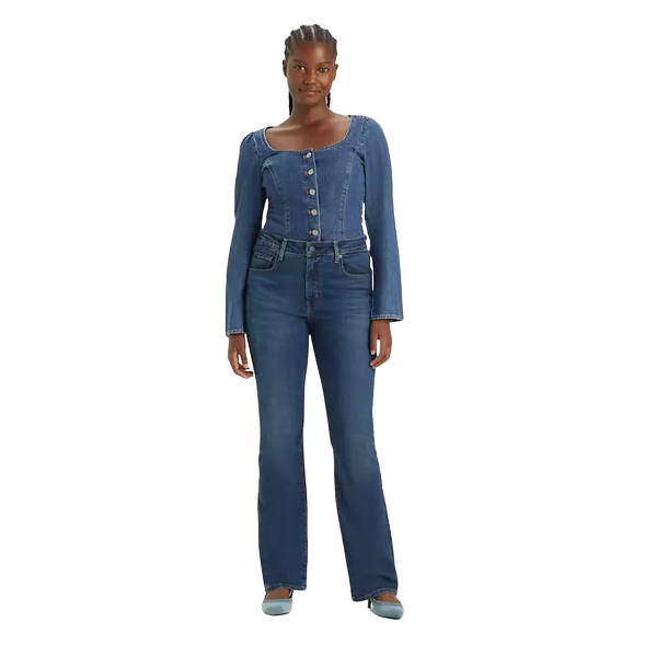 Levi's pantalone jeans da donna a vita alta a zampa 725 blu scuro