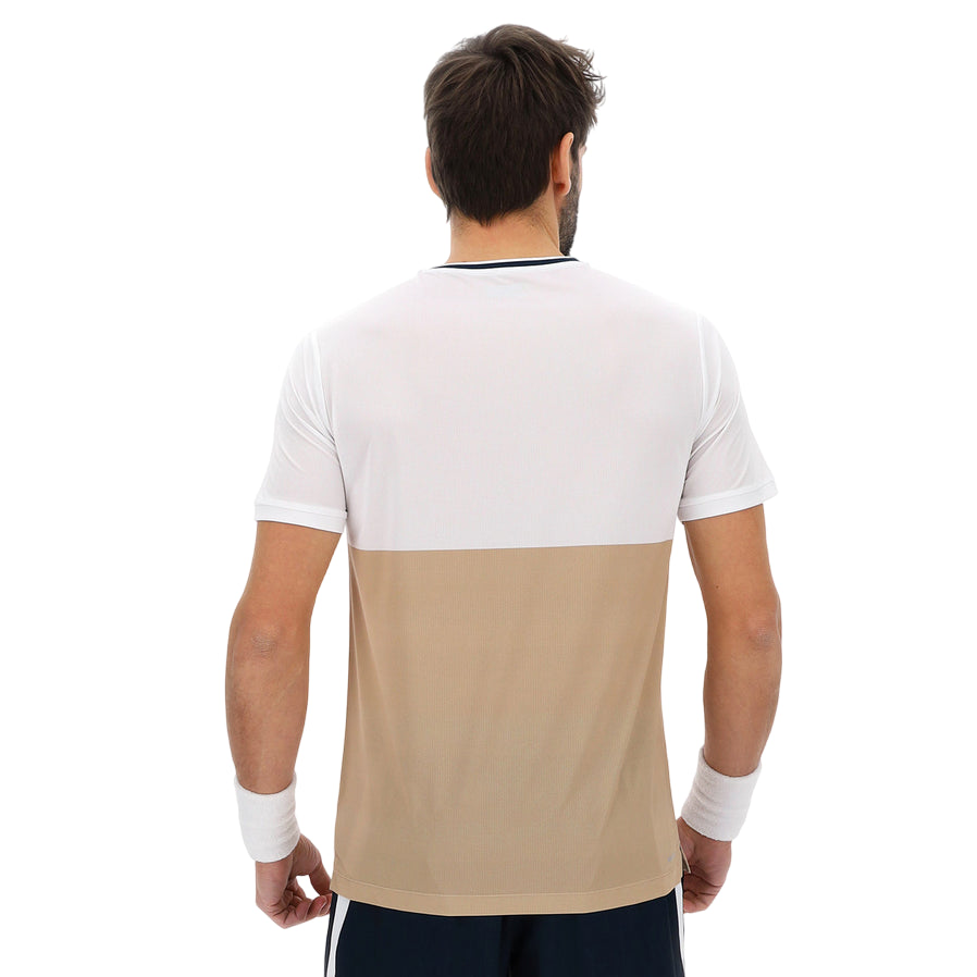 Lotto Maglietta Tennis Uomo TECH V 222845 9SP Bianco-Beige – tecnica, traspirante, comfort, stile sportivo - RETRO