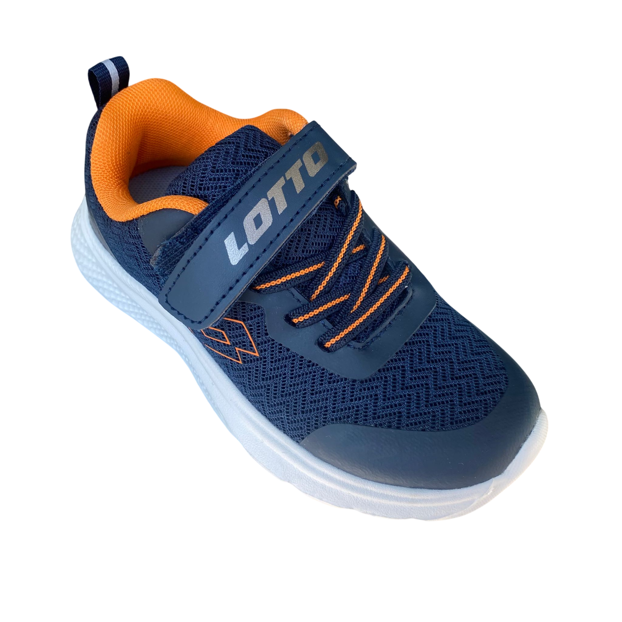 Vista frontale delle scarpe Lotto Junior Rider blu 222627-8KG con tecnologia Air Memory Foam per comfort superiore nei bambini