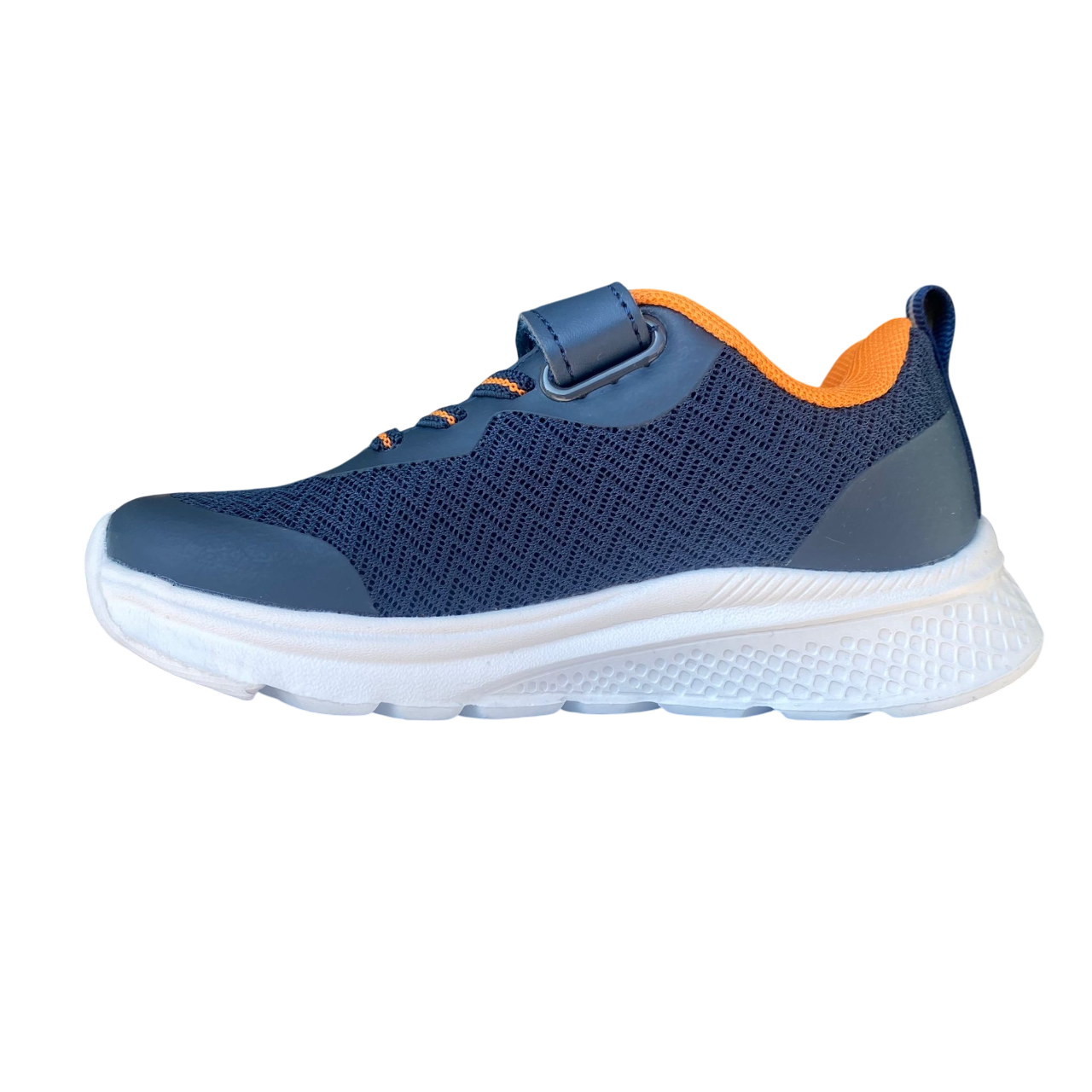 Vista laterale delle scarpe Lotto Junior Rider blu con design sportivo innovativo e sottopiede Air Memory Foam per controllo temperatura