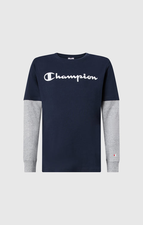 Champion T-shirt manica lunga da ragazzo in cotone leggero 307324-BS501 blu