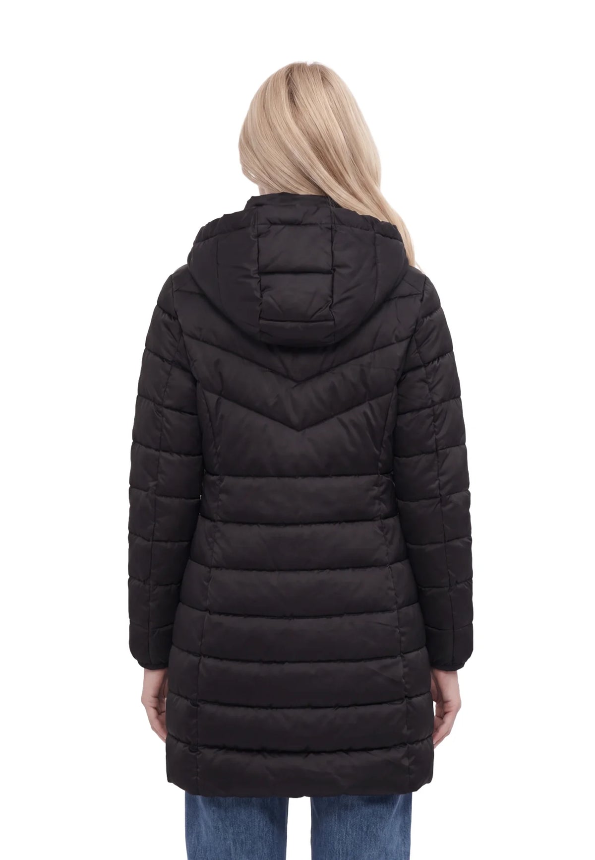 Yes Zee piumino lungo da donna con cappuccio 1003 O017 M500 0801 nero