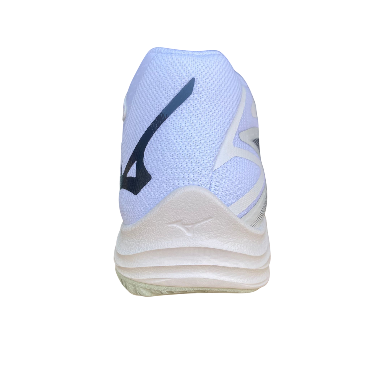 Scarpe da pallavolo Mizuno Thunder Blade Z Mid modello V1GA237516 colore bianco con design mid-cut per protezione caviglia professionale, vista tallone