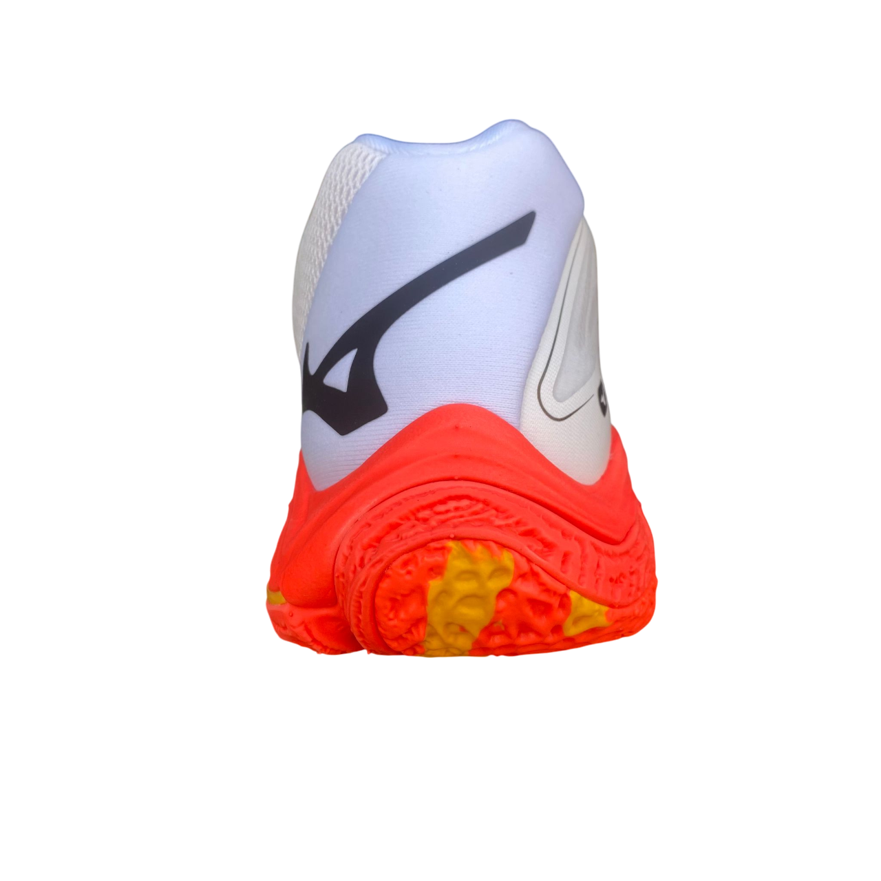 Scarpe da pallavolo Mizuno Wave Lightning Z8 Mid modello V1GA240598 colore bianco elite, 8ª generazione leggendaria con design mid-cut per campioni olimpici, vista tallone