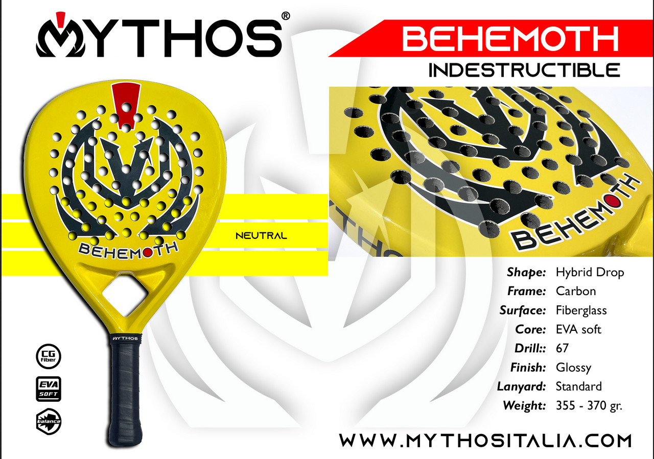 Racchetta da padel Mythos BEHEMOTH con telaio in carbonio e rivestimento fibra di vetro per giocatori professionali scheda tecnica