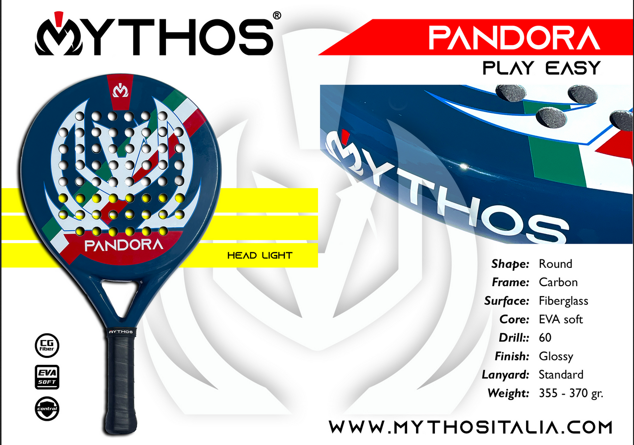 Mythos racchetta da padel Pandora telaio tondo in fibra di carbonio con superficie in vetroresina