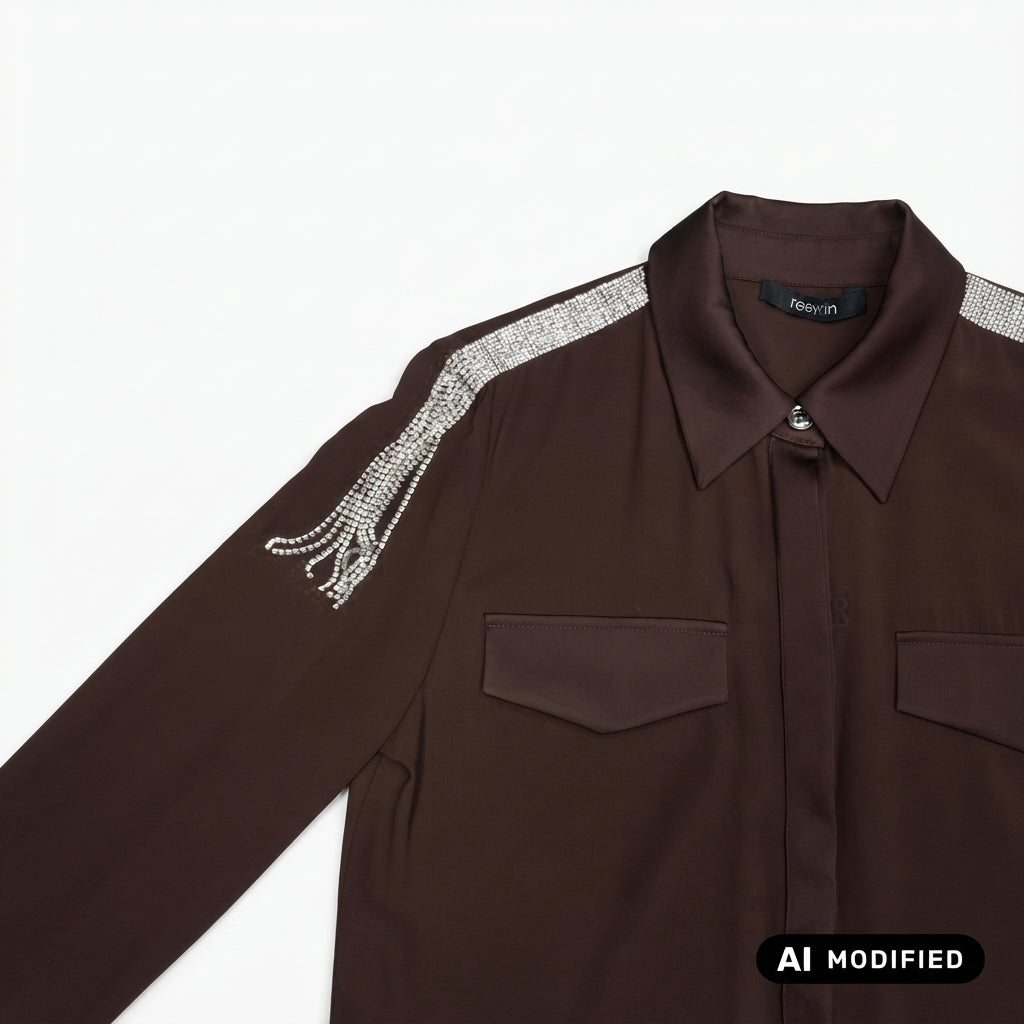Relish Camicia SERIOUS manica lunga con tasche più patte raso più applicazioni strass SRA2603009012 marrone