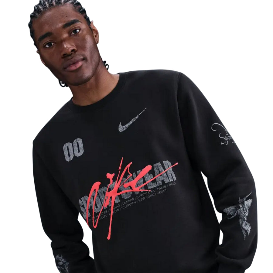 NIKE Felpa Uomo NSW Crew Club IF1765-010 Nero – Girocollo Cotone Premium, Stile Iconico