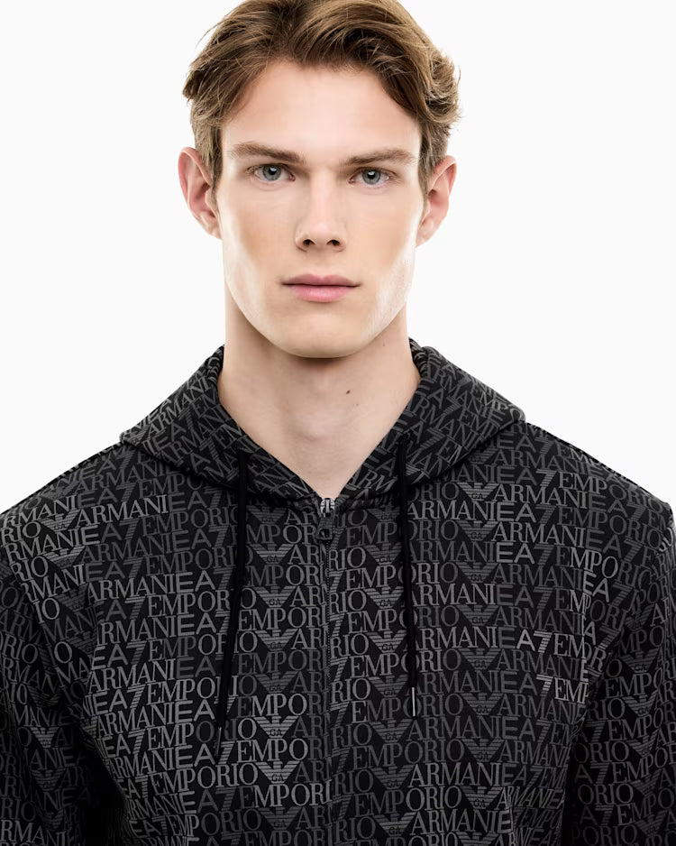 EA7 ARMANI Felpa Logo Series full zip con cappuccio in misto cotone 7M002206 AF12660 FC099 nera