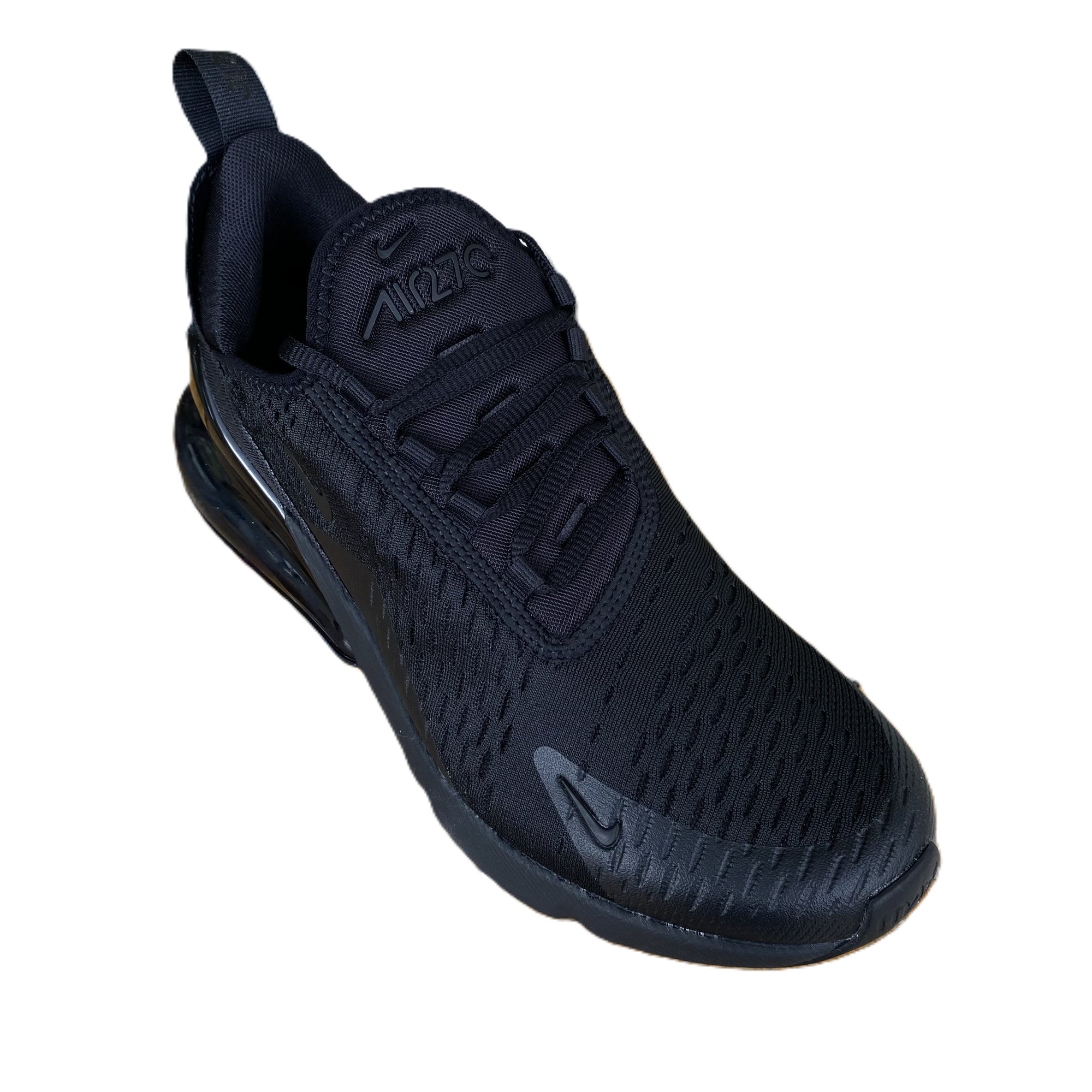 Nike Air Max 270 total black da uomo modello AH8050-005 con unità Air visibile, design elegante e ammortizzazione superiore per uso quotidiano e sportivo - alto