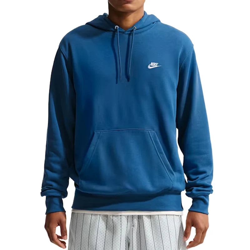 Nike Club Felpa pullover in French Terry con cappuccio da uomo FN3866-476 Court Blue-Bianco