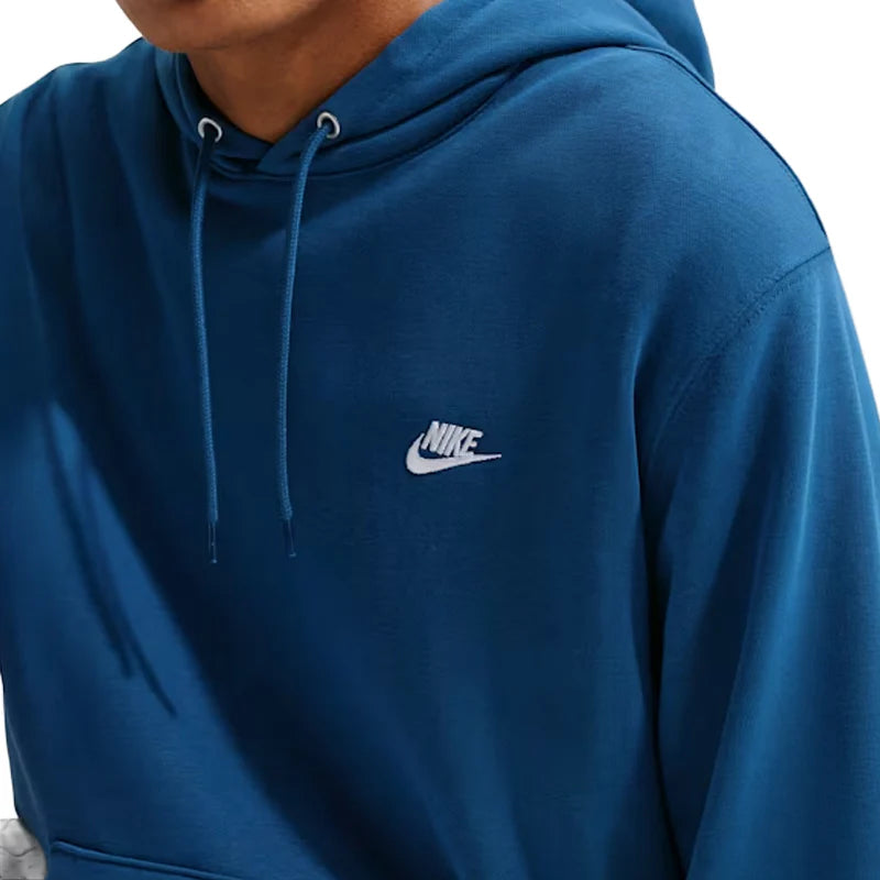 Nike Club Felpa pullover in French Terry con cappuccio da uomo FN3866-476 Court Blue-Bianco