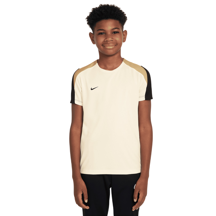 Maglia da calcio Nike Dri-FIT Strike FN8407-110 per junior in colorazione avorio e nero, vista frontale