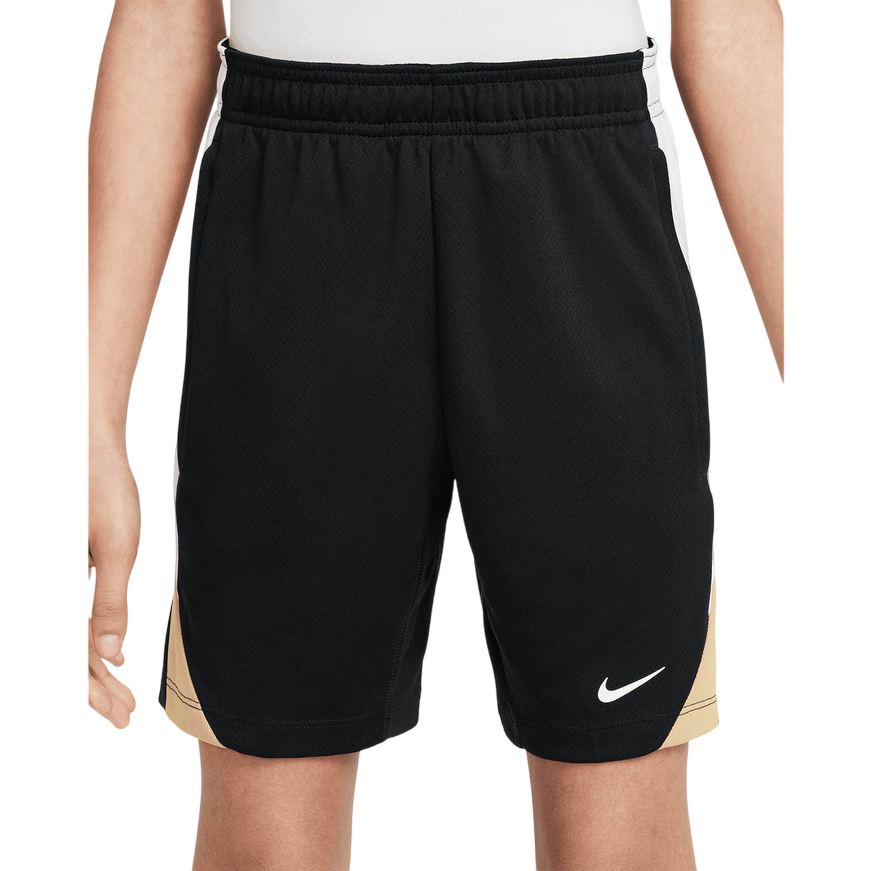 Shorts da calcio Nike Dri-FIT Strike FN8419-017 per junior in colorazione nero e avorio, vista frontale