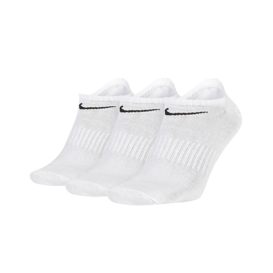 Set di 3 paia di calze fantasmini Nike Training SX7678-100 bianche, con tecnologia Dri-FIT e fascia di supporto sull'arco plantare, silhouette invisibile