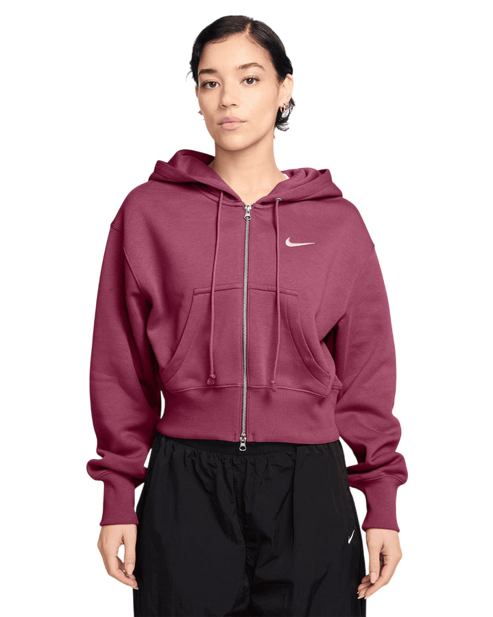 Nike Felpa Donna Phoenix Fleece HV2426-634 Rosa – corta, ampia, cappuccio, zip, comfort moda