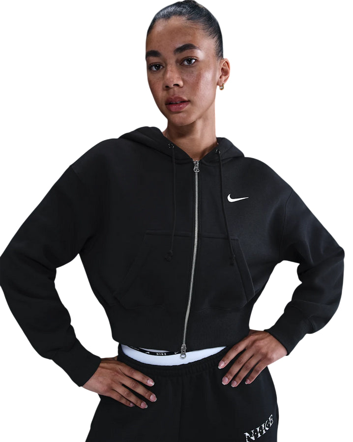 Nike Felpa Phoenix Fleece HV2426-010 Nero Corta Zip Donna