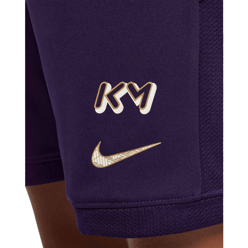 Shorts Nike Mbappé Academy Viola HQ3687-585 per bambini, pantaloncini da calcio junior con tecnologia Dri-FIT traspirante, collezione ufficiale Kylian Mbappé con inserti in mesh e coulisse in vita