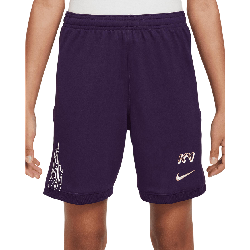 Shorts Nike Mbappé Academy Viola HQ3687-585 per bambini, pantaloncini da calcio junior con tecnologia Dri-FIT traspirante, collezione ufficiale Kylian Mbappé con inserti in mesh e coulisse in vita