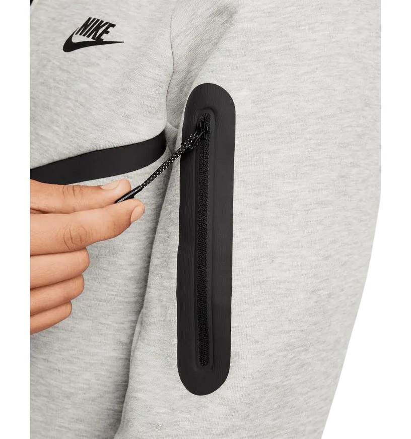 Felpa Nike Tech Fleece Windrunner da uomo con cappuccio, modello HV0949-063 grigio, design iconico con linee chevron, zip integrale e tasche laterali