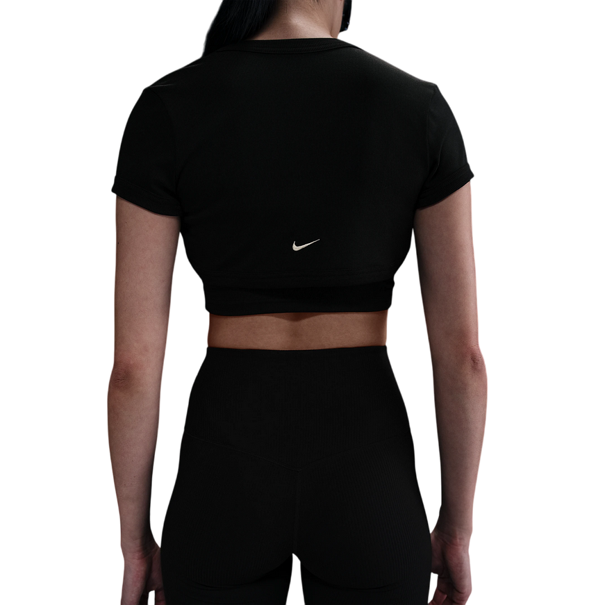 Nike Top corto da donna aderente 2 in 1 a mini costine HJ1299-010 nero