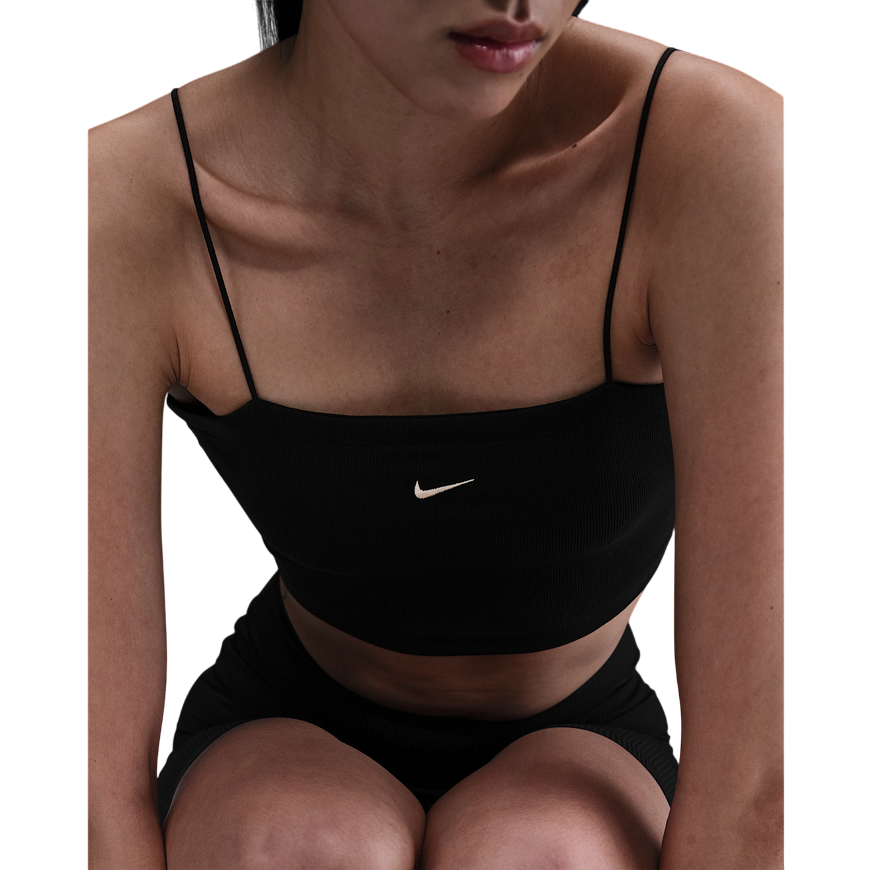 Nike Top corto da donna aderente 2 in 1 a mini costine HJ1299-010 nero