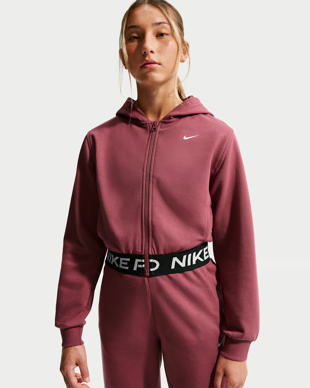 Nike felpa corta da ragazza con cappuccio Pro Fleece HQ9312-654 rosa
