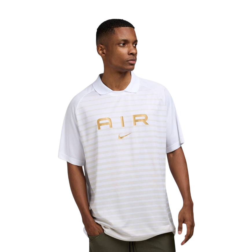 Nike maglietta con colletto da uomo manica corta Swoosh Air Football Jersey AOP IB8019-100 bianco