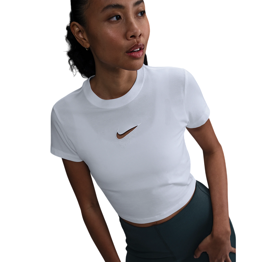 Nike maglietta manica corta da donna corta e aderente HF9534-100 bianco
