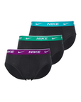 Nike intimo uomo 3 Slip neri con acquamarina, verde e viola 0000KE1006-EWQ