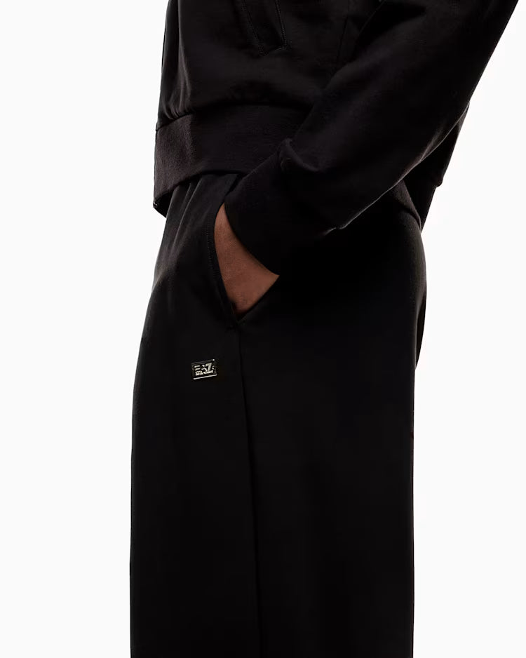 EA7 ARMANI Tuta cotone stretch con cappuccio e pantaloni ampi Core Lady 7W000464 AF13135 UC001 nera