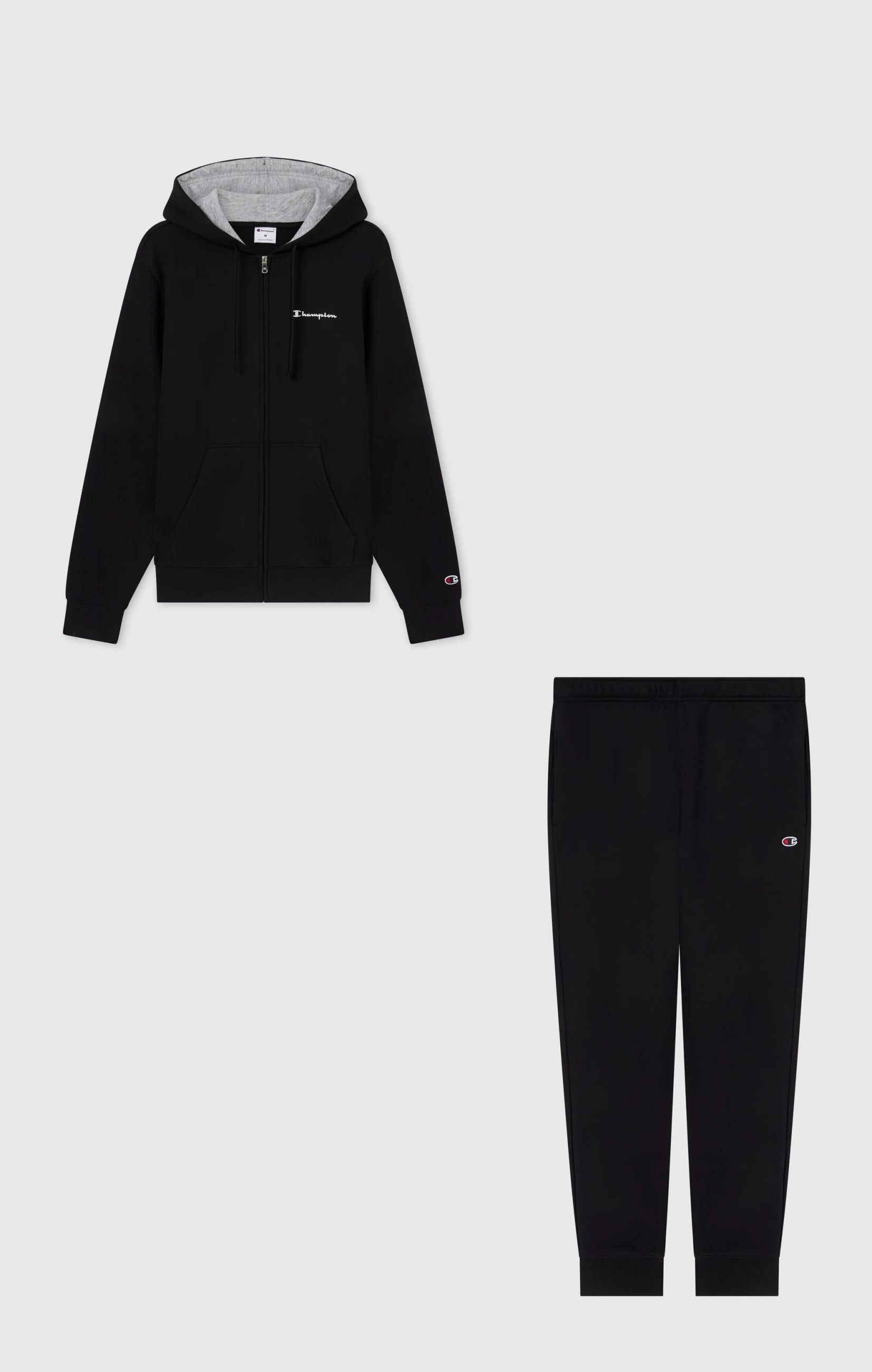Champion Tuta Uomo Cappuccio 221658 KK006 Nero Cotone Felpato Zip Felpa Sportiva