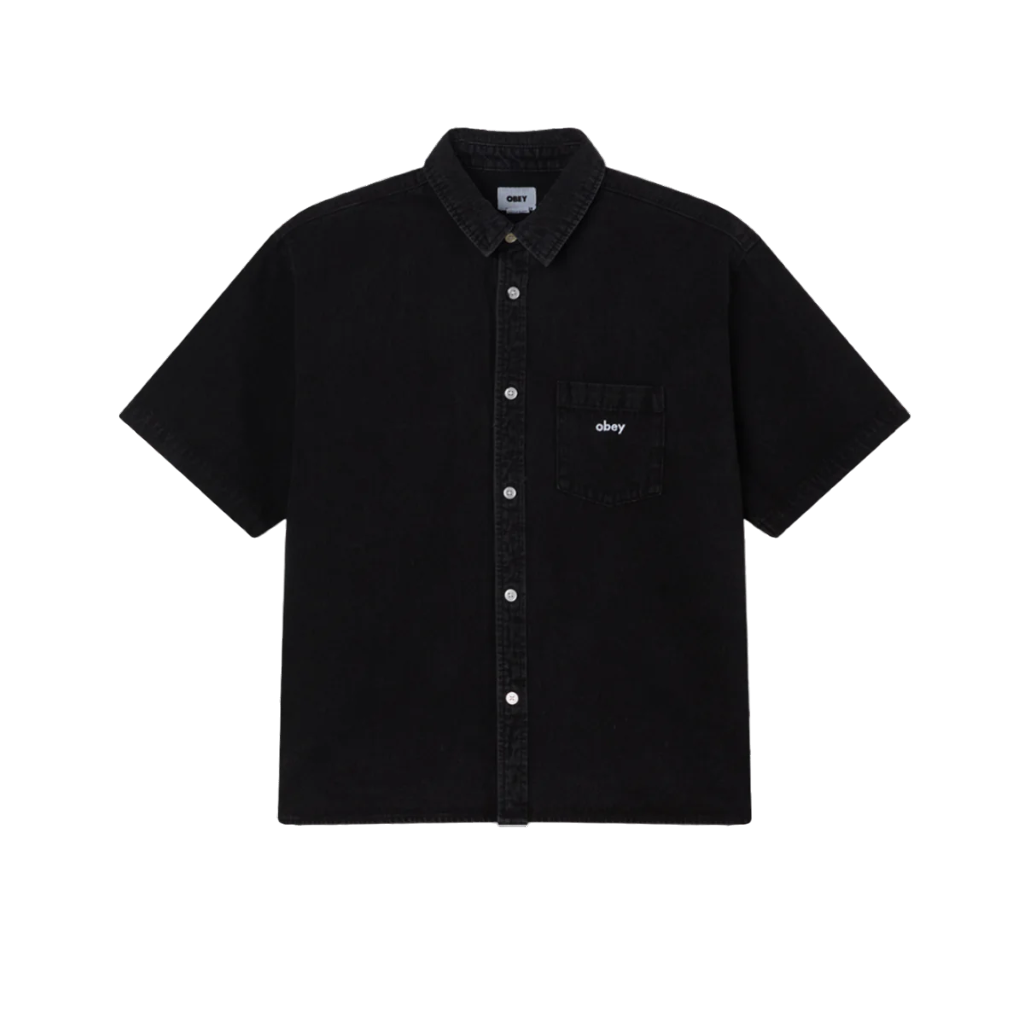 Obey camicia da uomo a manica corta in denim Bigwig 181210425 nero