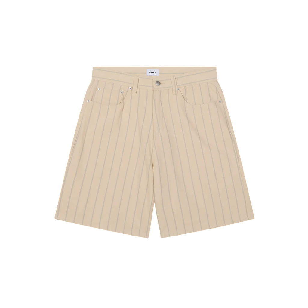 Obey pantaloncino in denim da uomo  largo a righe 172100094 beige