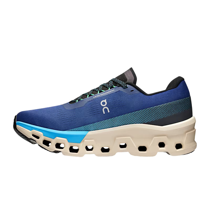 Profilo interno delle scarpe running On Cloudmonster 2 uomo, inserto in schiuma nell'avampiede per assorbire gli impatti