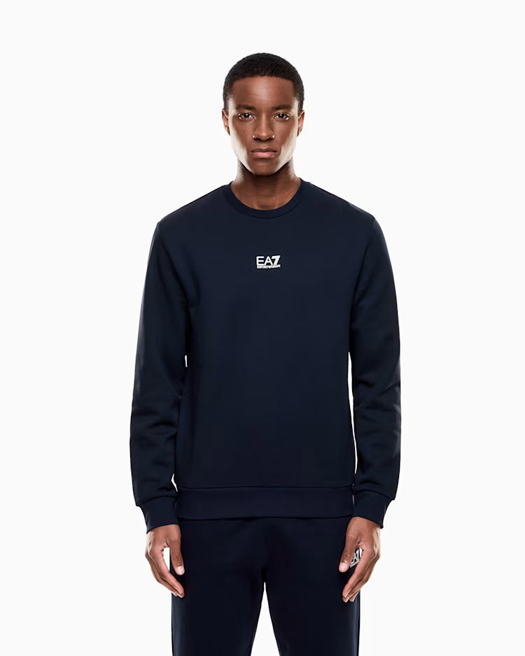 EA7 ARMANI Felpa girocollo da uomo con logo sul petto Core Identity 8NPM34 PJVTZ 1562 blu
