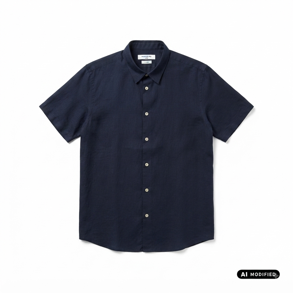 Hamaki-Ho camicia manica corta da uomo in lino e cotone CE1261H blu