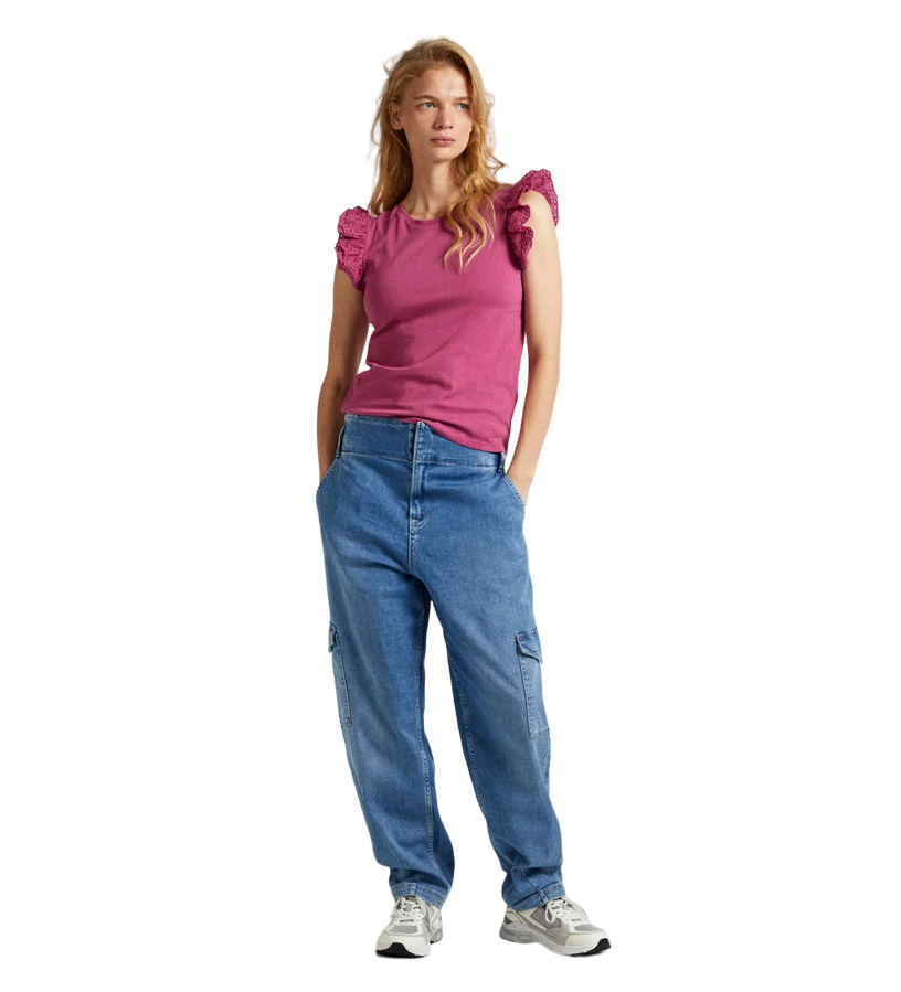 Pepe Jeans maglietta con maniche corte a volant Lindsay PL505849 363 rosa