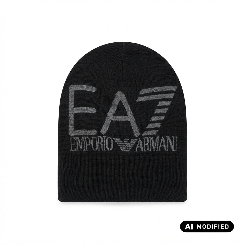 EA7 ARMANI Berretto con logo jacquard e risvolto Mountain Visibility 7X000006 AF11994 MC028 nero-asfalto