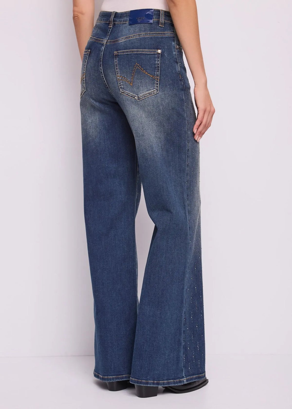 Gaudì Jeans wide leg da donna in cotone used  621BD26029 blu