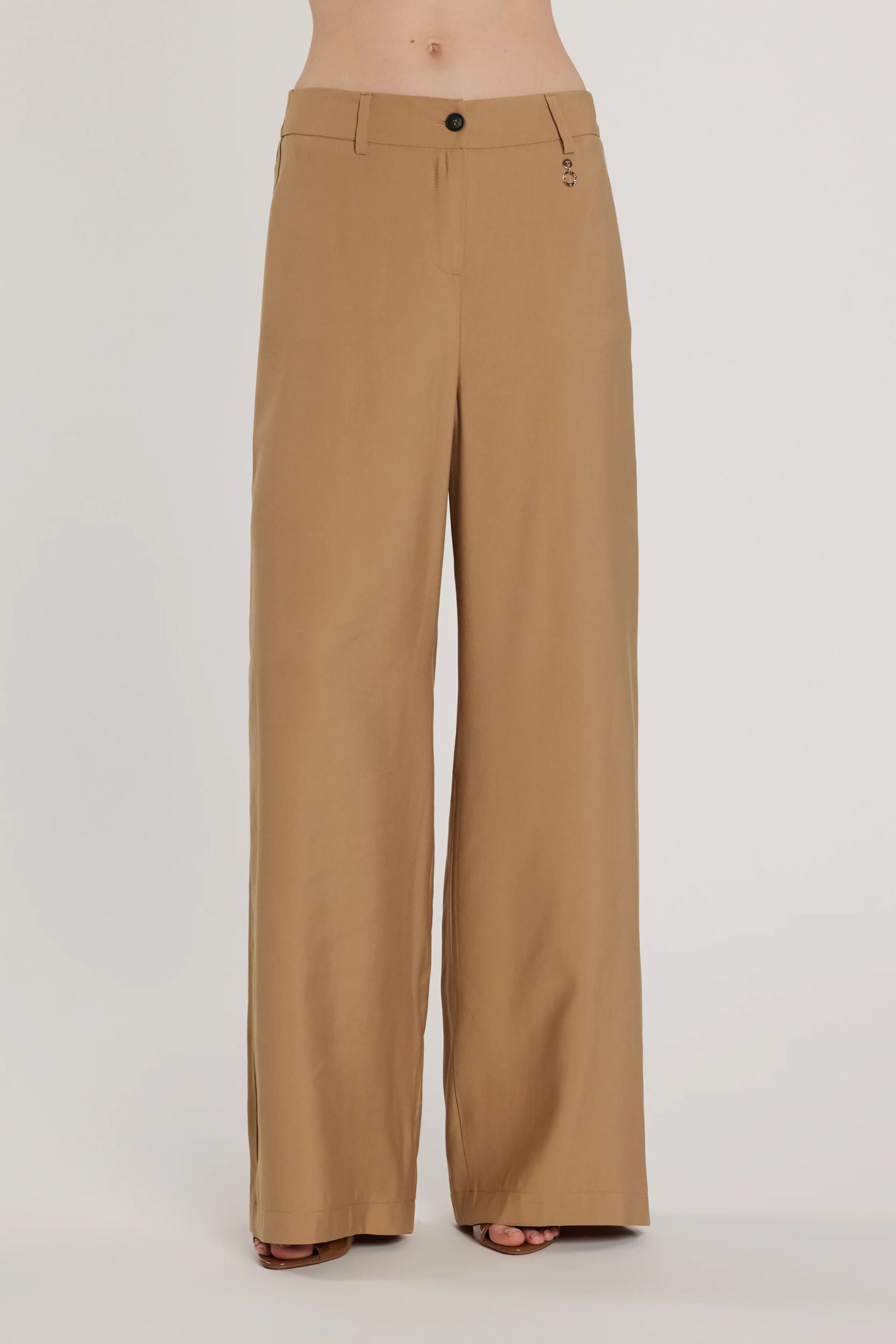 Pantalone PREZIOSA_P vita alta palazzo con cintura più tasche francesi più filetto RDP2607303065 tannin