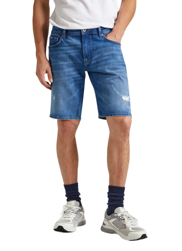 Pepe Jeans Bermuda in Denim da uomo Taper Fit PM801084RH7 blu medio