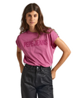 Pepe Jeans maglietta manica corta con logo ricamato Lilith PL505837 363 rosa