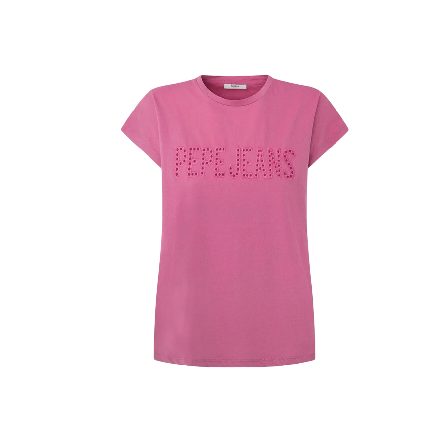 Pepe Jeans maglietta manica corta con logo ricamato Lilith PL505837 363 rosa