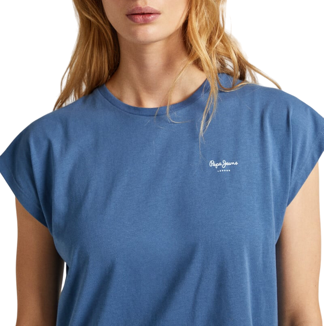 Pepe Jeans maglietta manica corta da donna con logo stampato Lory PL505853 553 blu