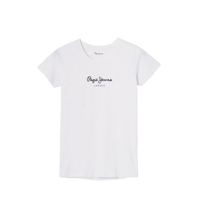 Pepe Jeans maglietta slim manica corta da donna con logo stampato New Virginia PL505202 800 bianco