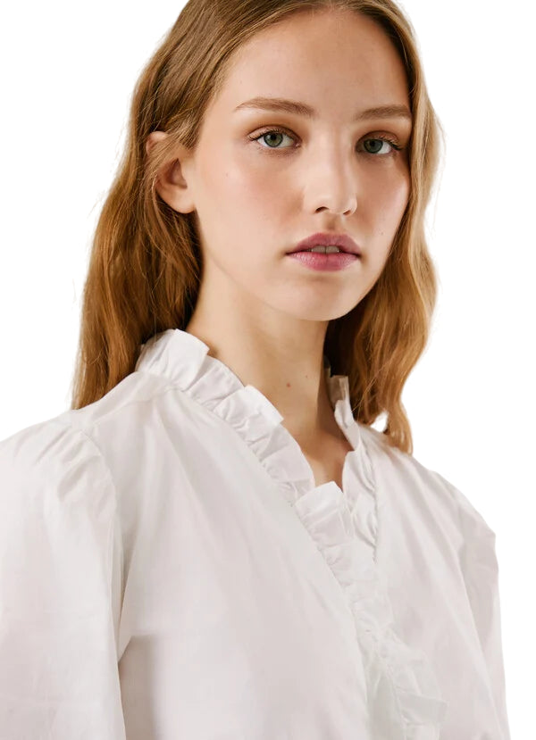 Pepe Jeans Camicia Donna PL3051246 PEARL Bianco 100% Cotone con Rouche – Eleganza, Comfort e Stile Unico - dettaglio 