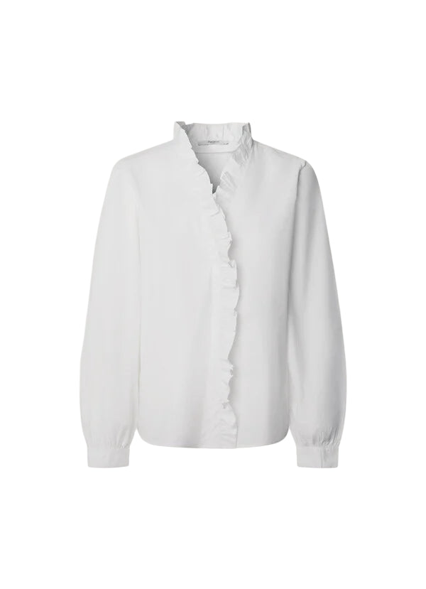 Pepe Jeans Camicia Donna PL3051246 PEARL Bianco 100% Cotone con Rouche – Eleganza, Comfort e Stile Unico - fronte